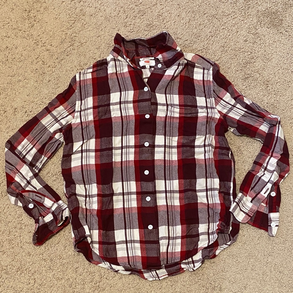 Levi's Burgundy & White Plaid Button-Up Shirt Size S